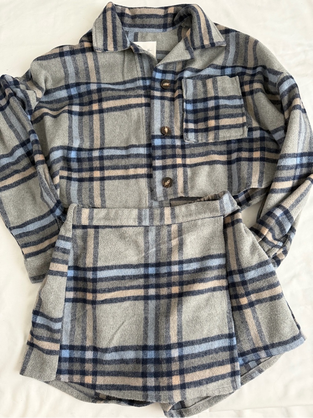 Plaid Button-Up Cropped & Skort Set